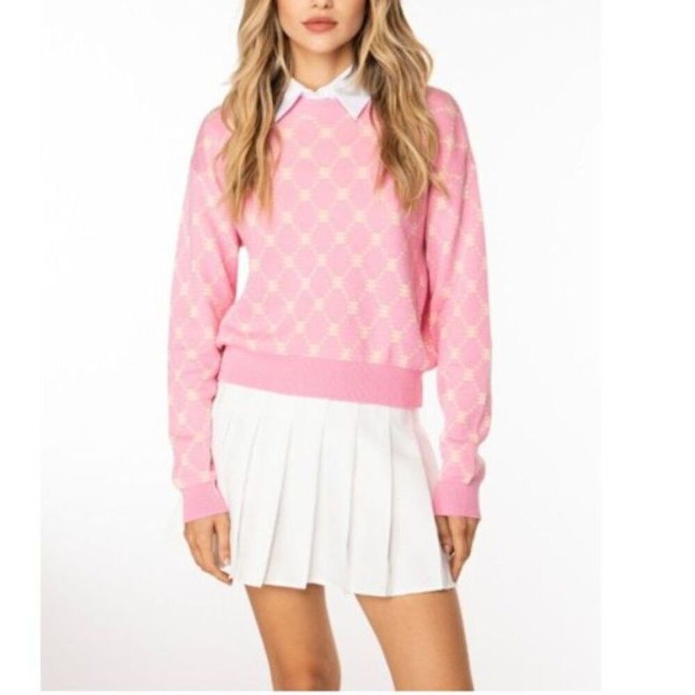 EllandEmm Cotton Logo Sweater Pink M/L Coquette Prep Soft Girl Pastel